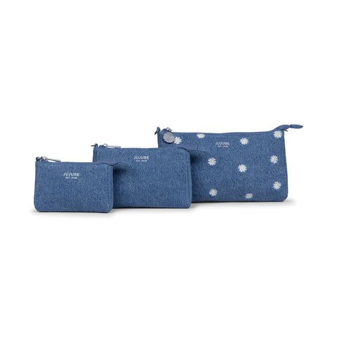 JUJUBE 3-PIECE POUCH SET - DENIM & DAISIES